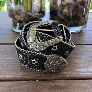 y2k/2000s Black Rhinestones Detailing, with Metal Stars Grunge Belt